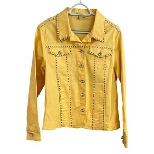 Yellow Rhinestone Studded Western Denim Jacket Snap Buttons Cowboy Rodeo